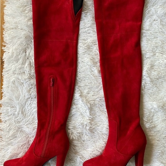 New womens Sz 6.5 over the knee high heels red suede sexy party boots - Picture 2 of 10